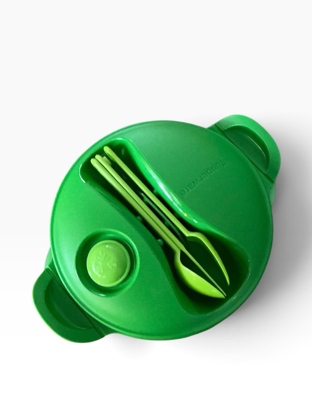 Tupperware Salad On The Go Lunch Bowl Green With Lid Fork Spoon Excellent